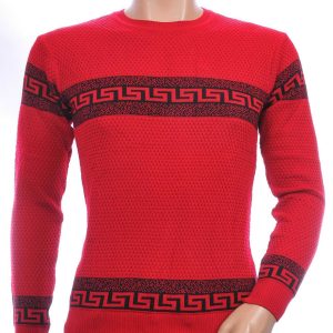 CI-BORG trendy allover modern dessin ronde hals dunne heren trui Rood