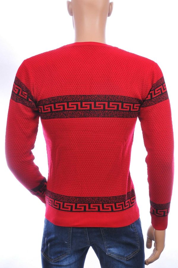 CI-BORG trendy allover modern dessin ronde hals dunne heren trui Rood