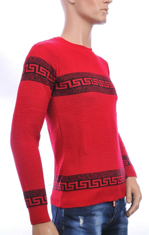 CI-BORG trendy allover modern dessin ronde hals dunne heren trui Rood