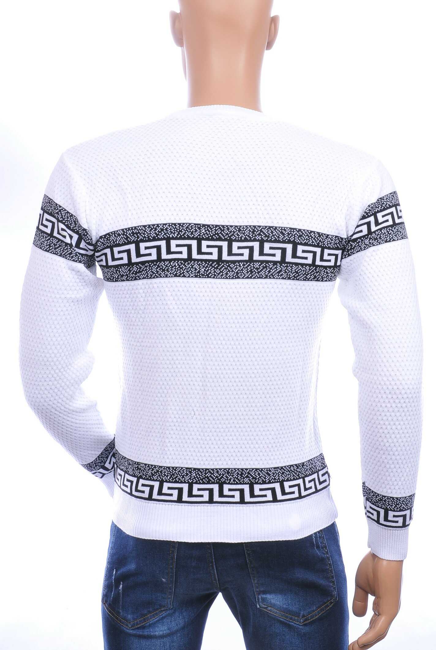 CI-BORG Trendy Slim Fit Allover Modern Dessin Ronde Hals Dunne Heren Trui – Wit