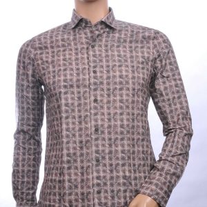 CORRINO getailleerd slim fit allover oosterse motieven dessin heren overhemd Bruin