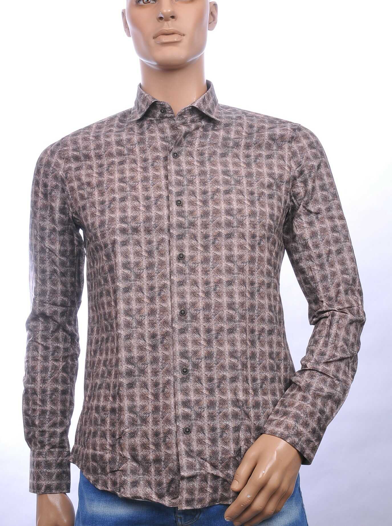 CORRINO getailleerd slim fit allover oosterse motieven dessin heren overhemd Bruin