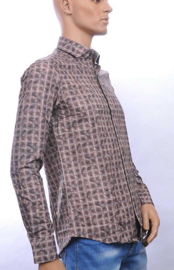 CORRINO getailleerd slim fit allover oosterse motieven dessin heren overhemd Bruin