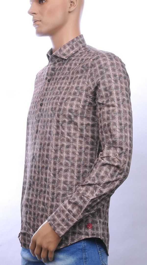 CORRINO getailleerd slim fit allover oosterse motieven dessin heren overhemd Bruin