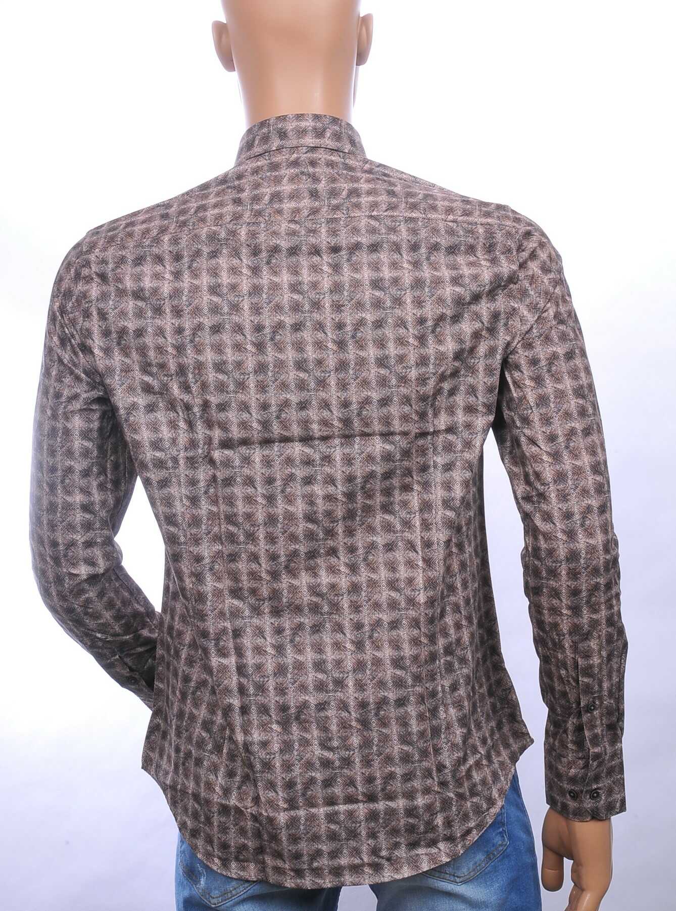 CORRINO getailleerd slim fit allover oosterse motieven dessin heren overhemd Bruin