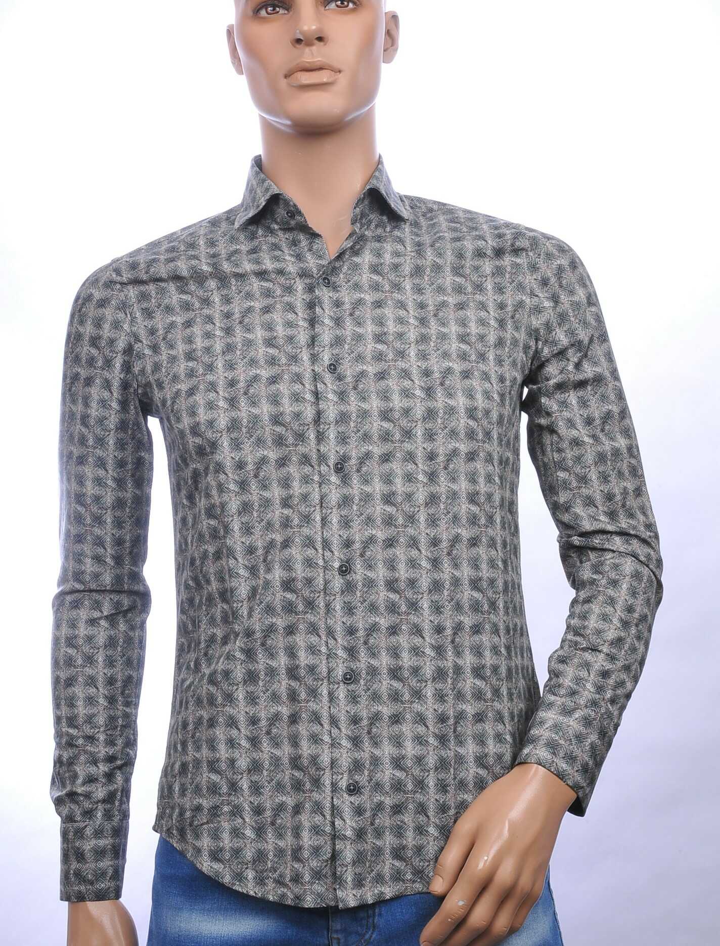 CORRINO getailleerd slim fit allover oosterse motieven dessin heren overhemd Khaki