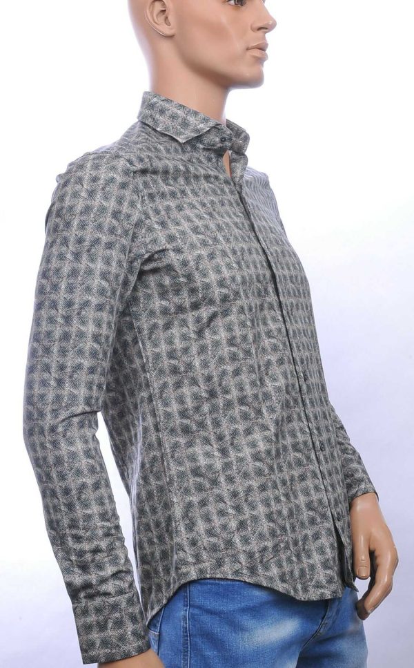 CORRINO getailleerd slim fit allover oosterse motieven dessin heren overhemd Khaki