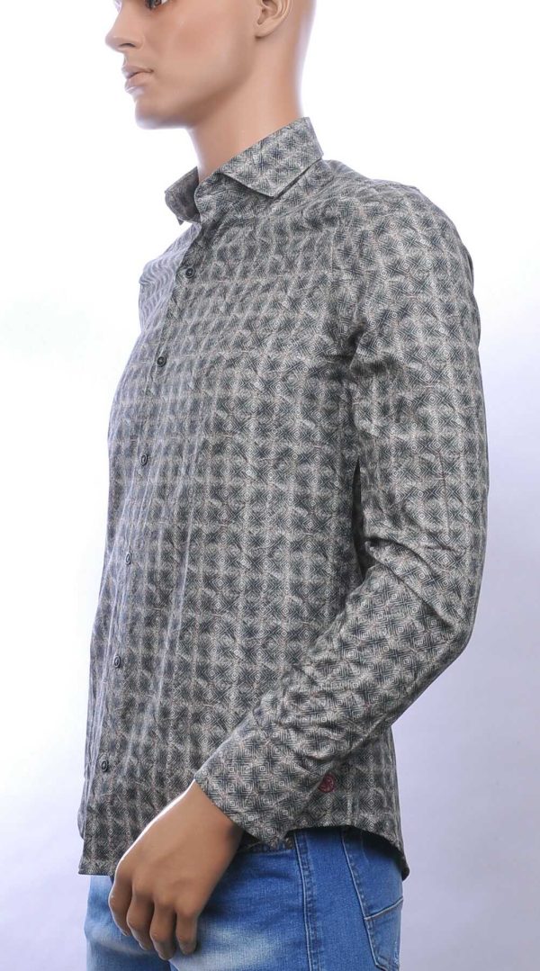 CORRINO getailleerd slim fit allover oosterse motieven dessin heren overhemd Khaki