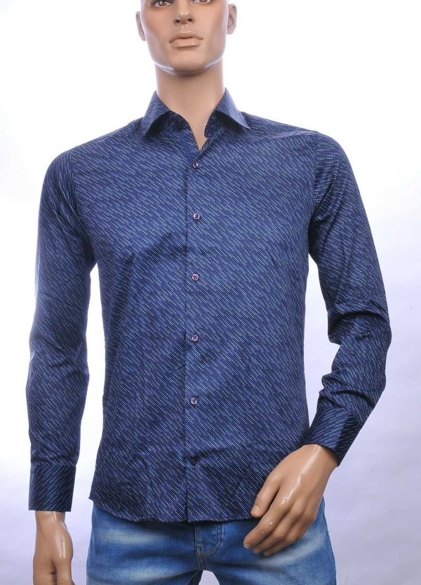 Carte Davis slim fit allover schuine strepen dessin heren overhemd Navy