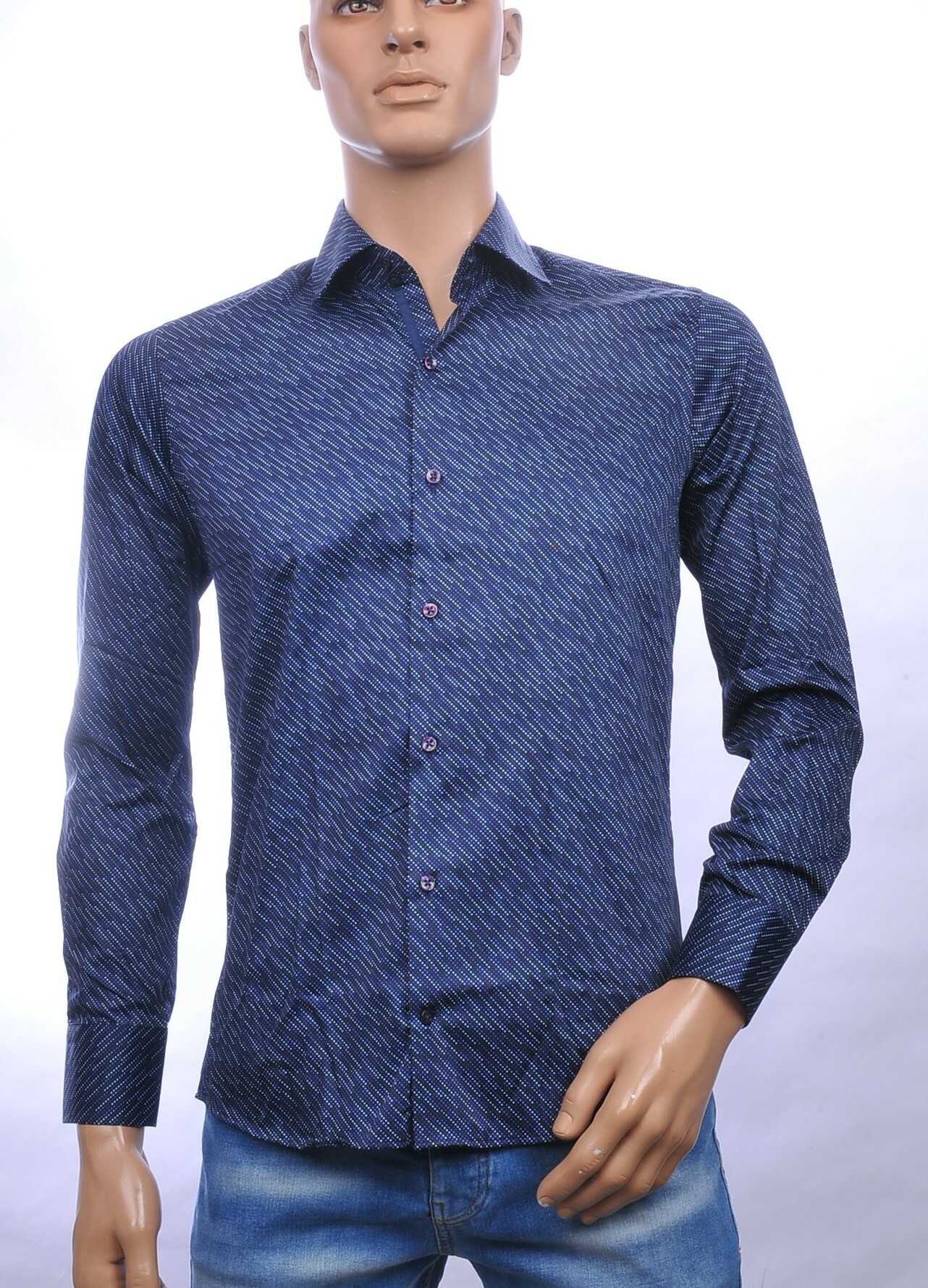 Carte Davis slim fit allover schuine strepen dessin heren overhemd Navy