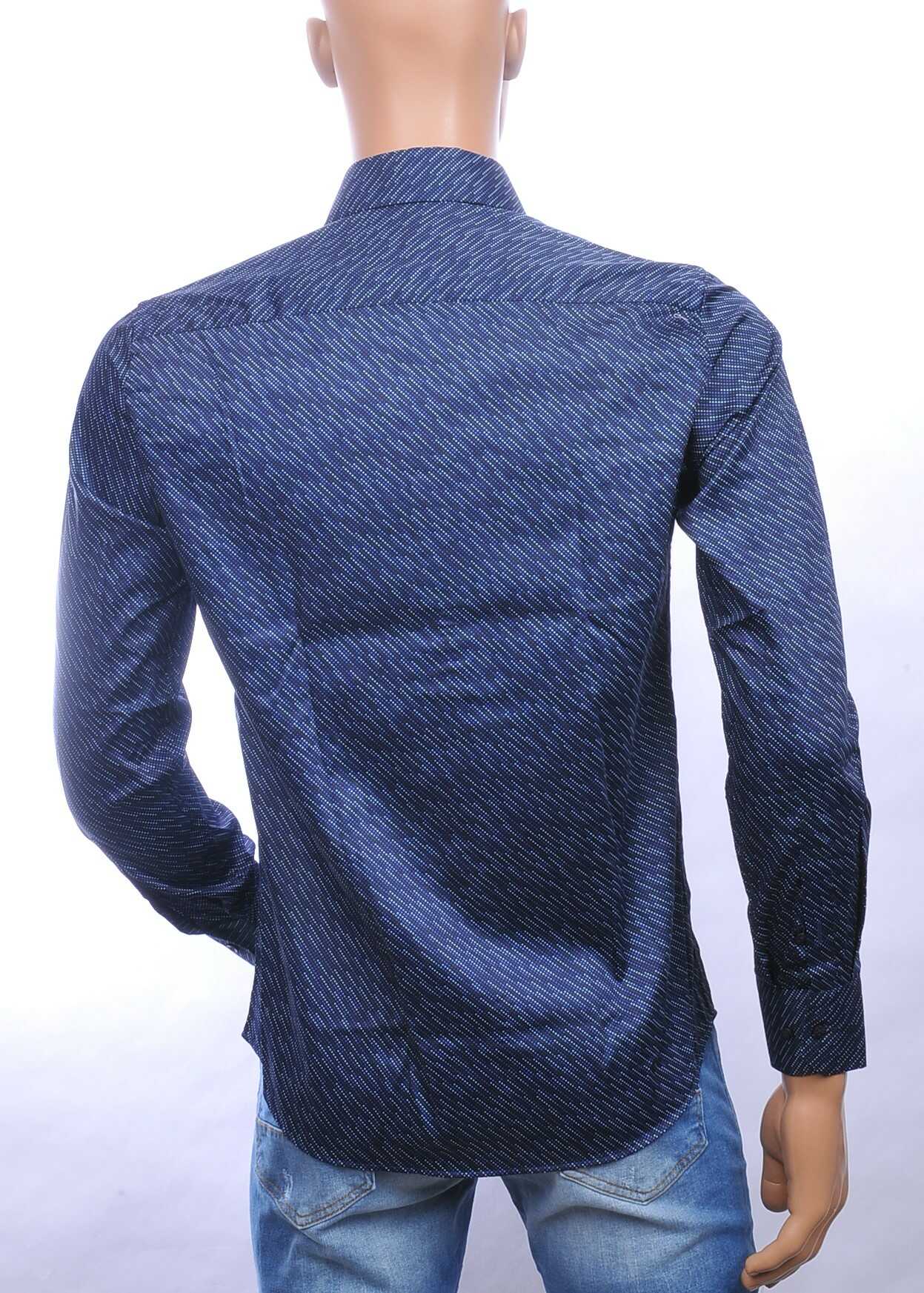 Carte Davis slim fit allover schuine strepen dessin heren overhemd Navy