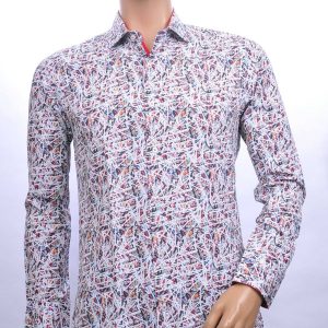 Corrino slim fit allover abstracte kunst dessin heren overhemd Wit