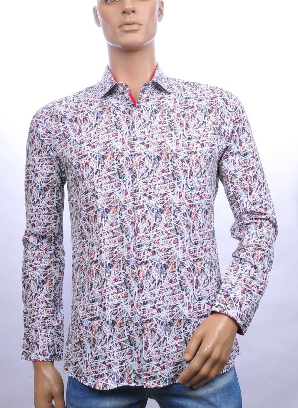 Corrino slim fit allover abstracte kunst dessin heren overhemd Wit