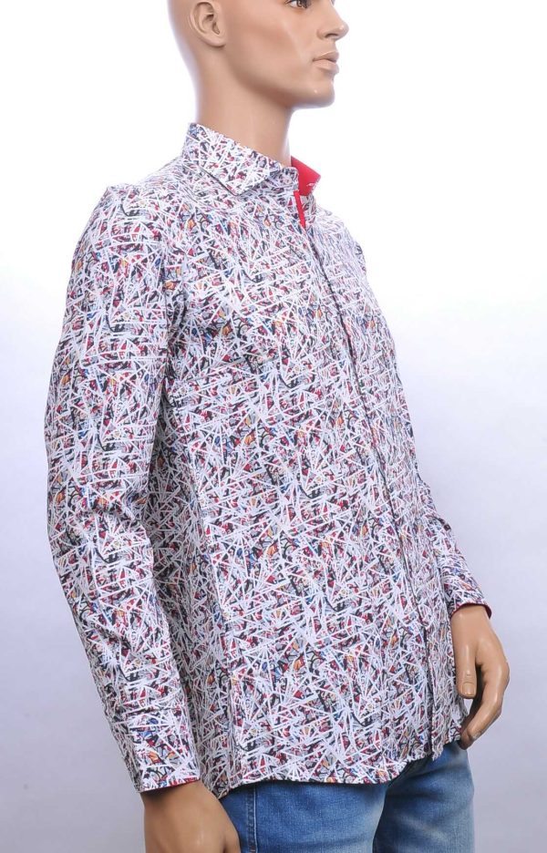 Corrino slim fit allover abstracte kunst dessin heren overhemd Wit