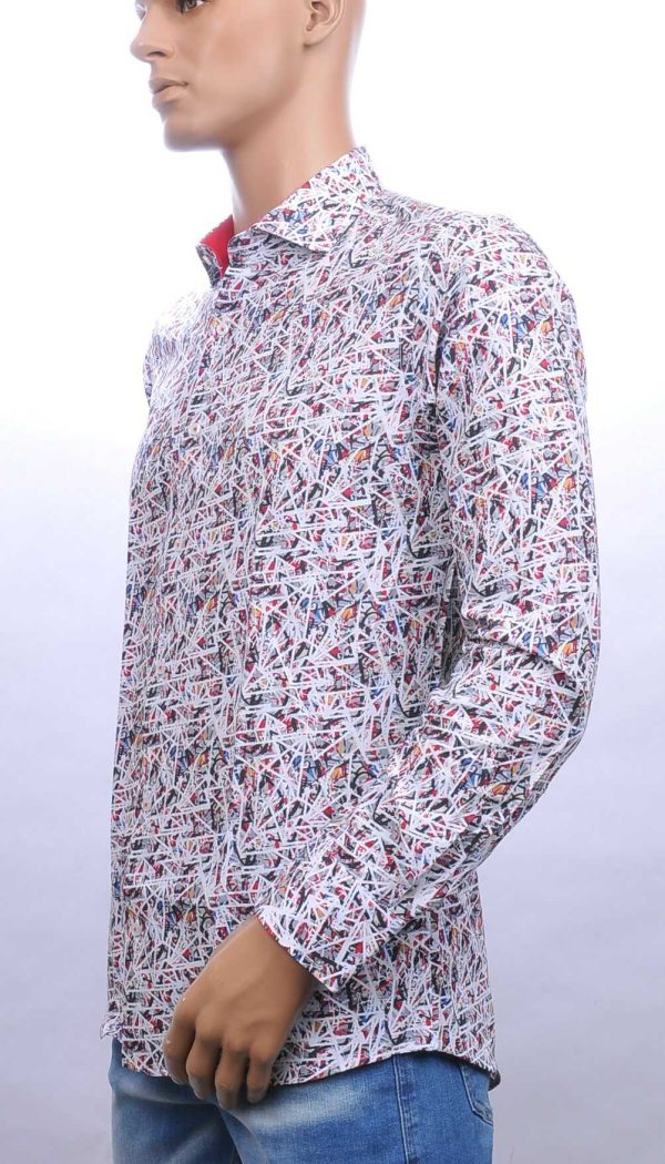 Corrino slim fit allover abstracte kunst dessin heren overhemd Wit