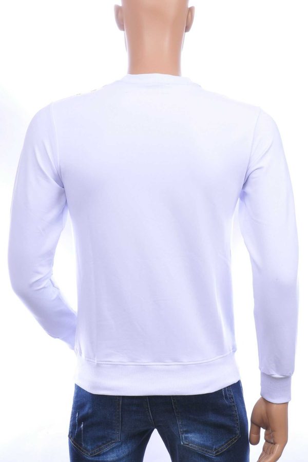 FRANCO RENZO trendy tijgerkoppen print ronde hals heren sweatshirt met steentjes Wit