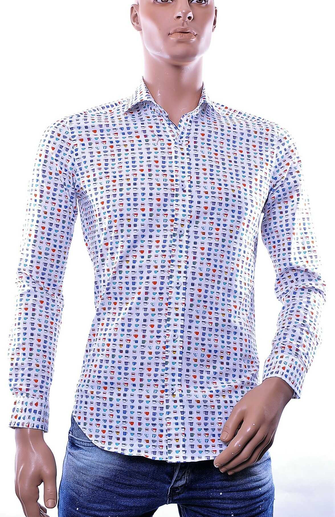 GABANO Italiaans Modern Fit Heren Overhemd met Allover Mokken Print – Wit | Trendy herenoverhemd voor casual en feestelijk gebruik