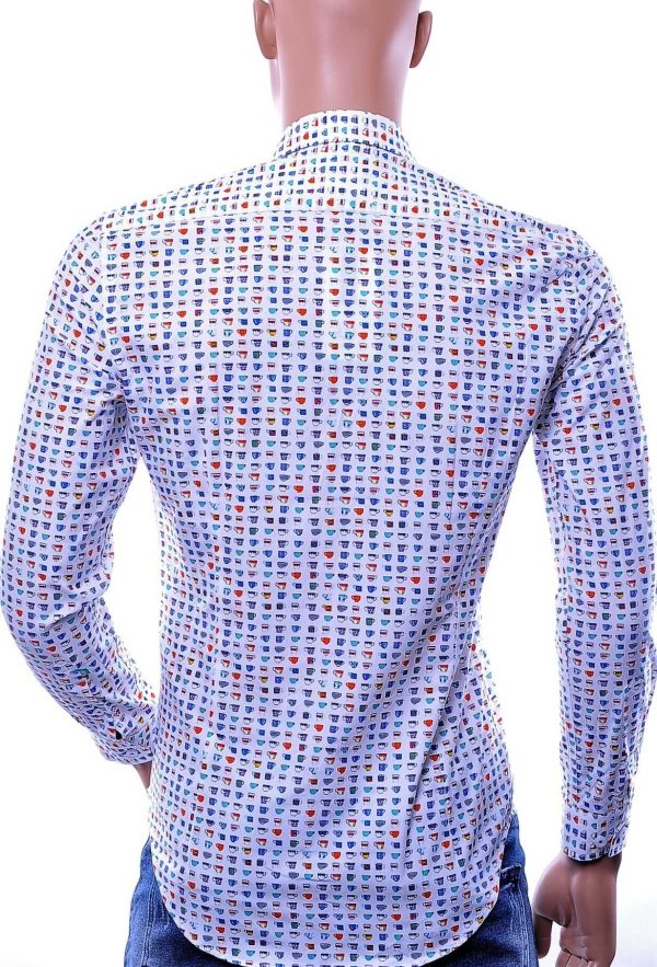 GABANO Italiaans Modern Fit Heren Overhemd met Allover Mokken Print – Wit | Trendy herenoverhemd voor casual en feestelijk gebruik