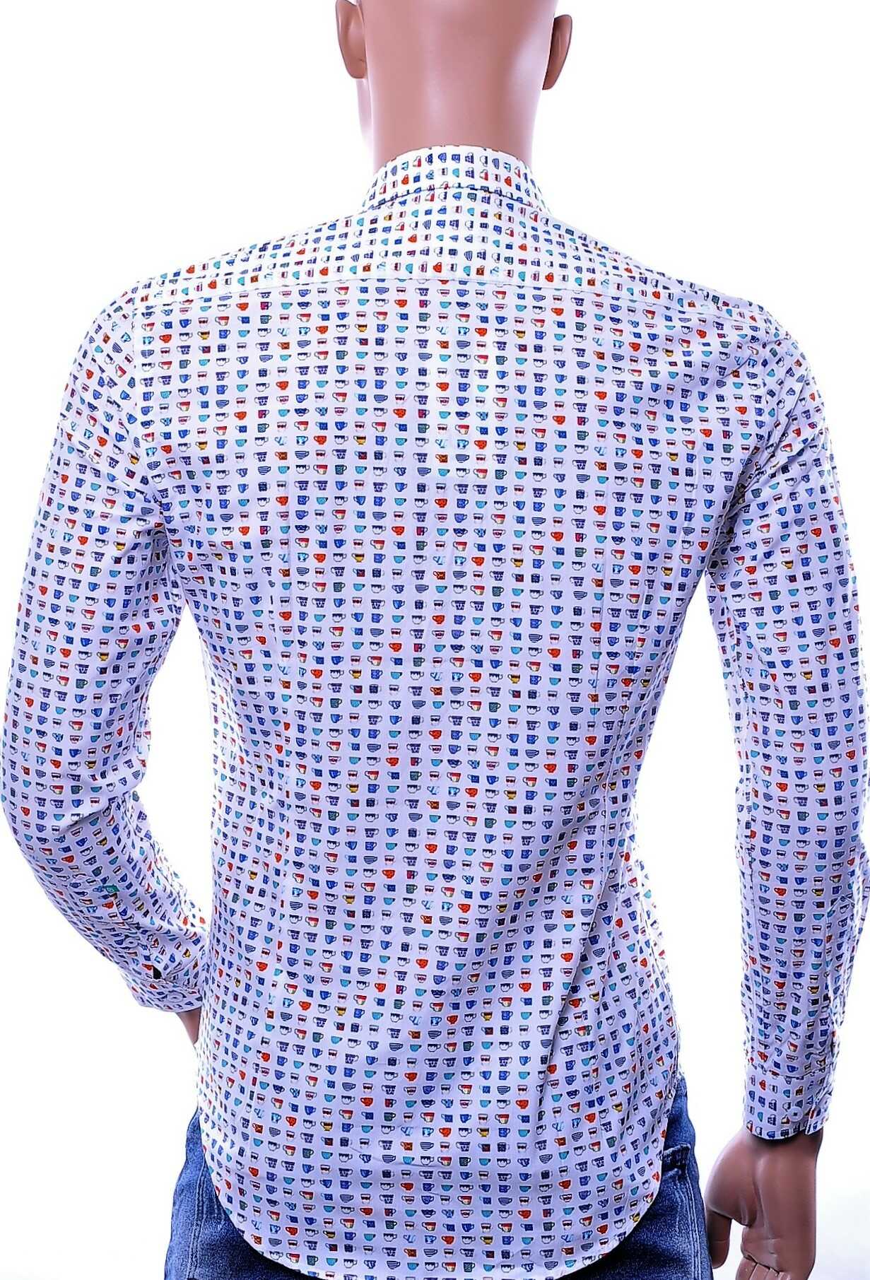 GABANO Italiaans Modern Fit Heren Overhemd met Allover Mokken Print – Wit | Trendy herenoverhemd voor casual en feestelijk gebruik