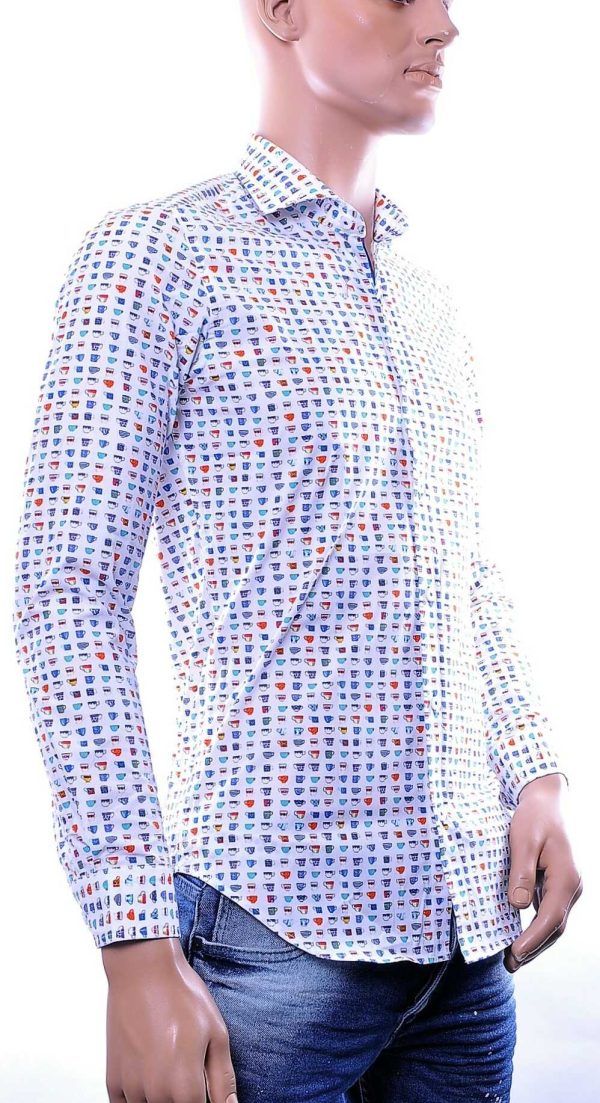 GABANO Italiaans Modern Fit Heren Overhemd met Allover Mokken Print – Wit | Trendy herenoverhemd voor casual en feestelijk gebruik