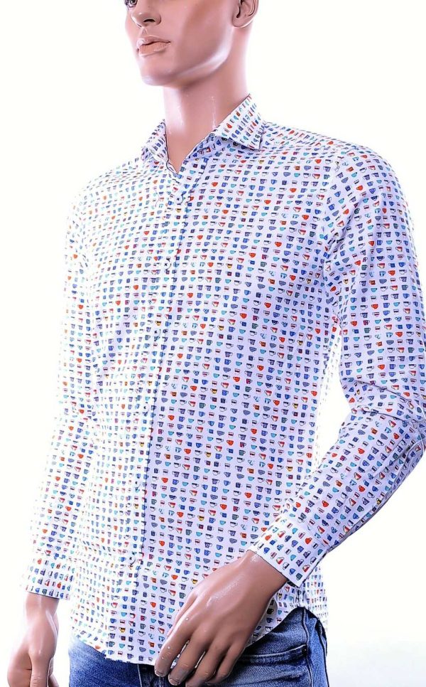 GABANO Italiaans Modern Fit Heren Overhemd met Allover Mokken Print – Wit | Trendy herenoverhemd voor casual en feestelijk gebruik