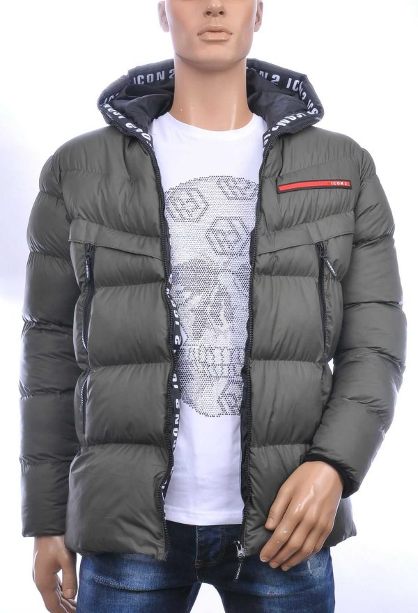 ICON2 trendy heren winterjas met permanent capuchon Khaki