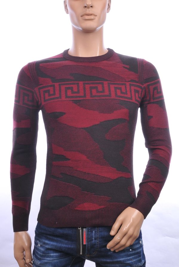 NEW DREAM trendy allover camouflage motieven ronde hals dunne heren trui Bordeaux