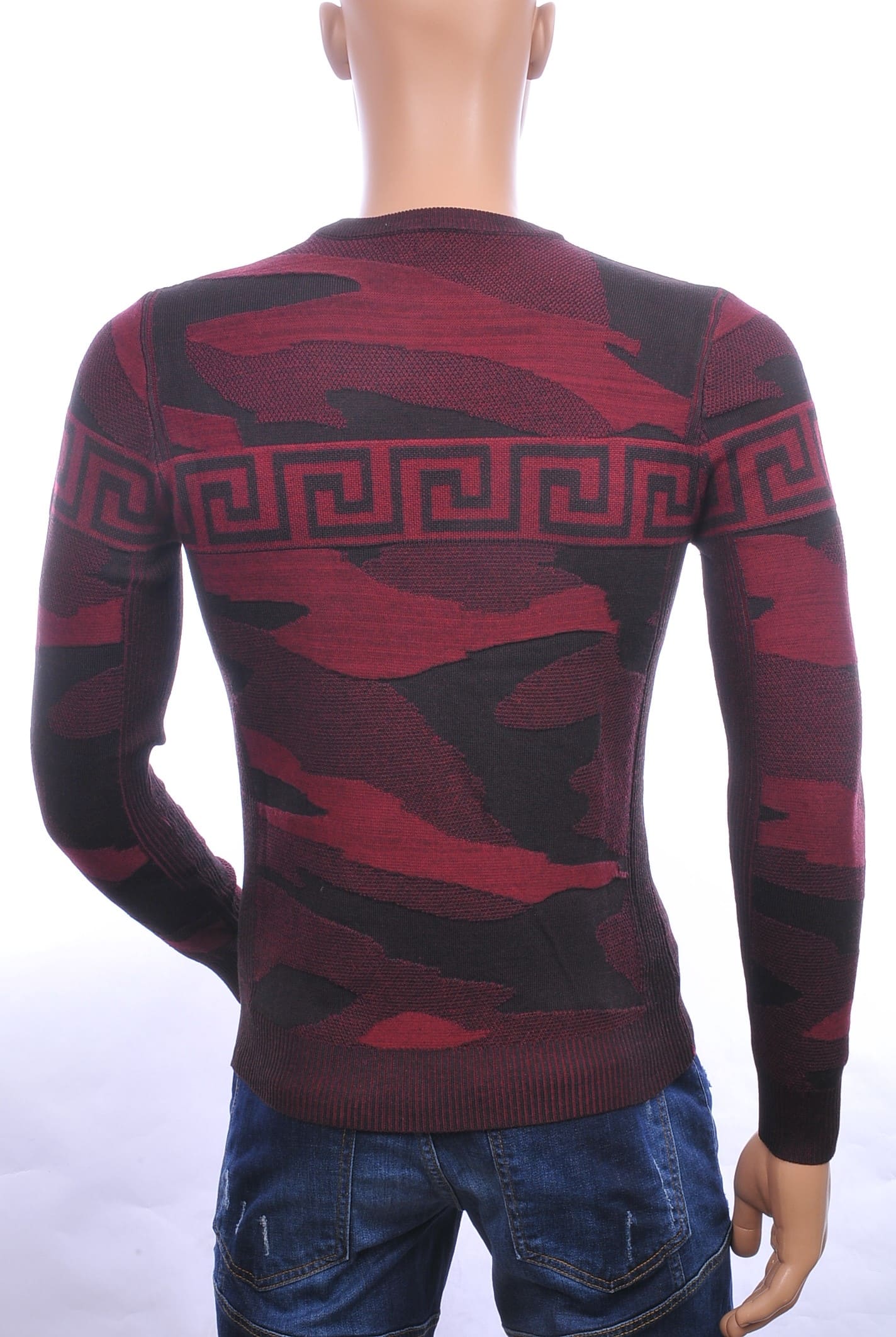 NEW DREAM trendy allover camouflage motieven ronde hals dunne heren trui Bordeaux