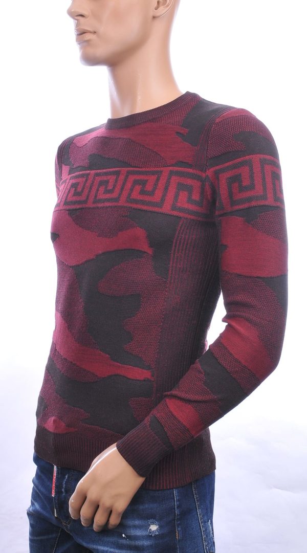 NEW DREAM trendy allover camouflage motieven ronde hals dunne heren trui Bordeaux