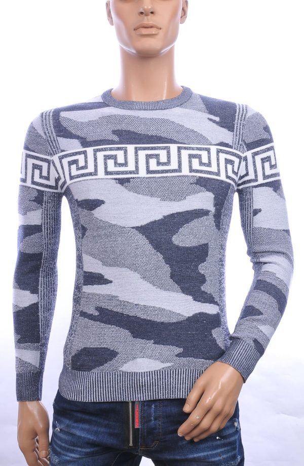 NEW DREAM trendy allover camouflage motieven ronde hals dunne heren trui Navy