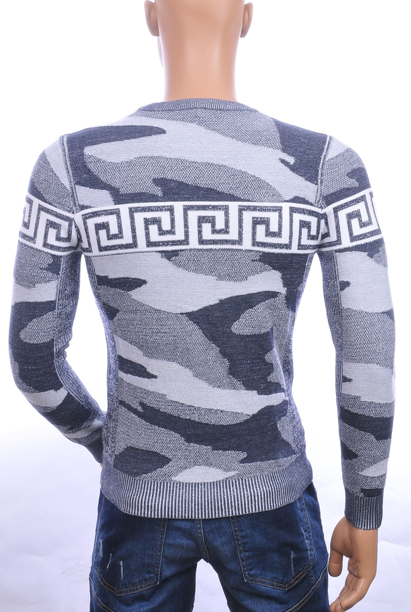 NEW DREAM trendy allover camouflage motieven ronde hals dunne heren trui Navy