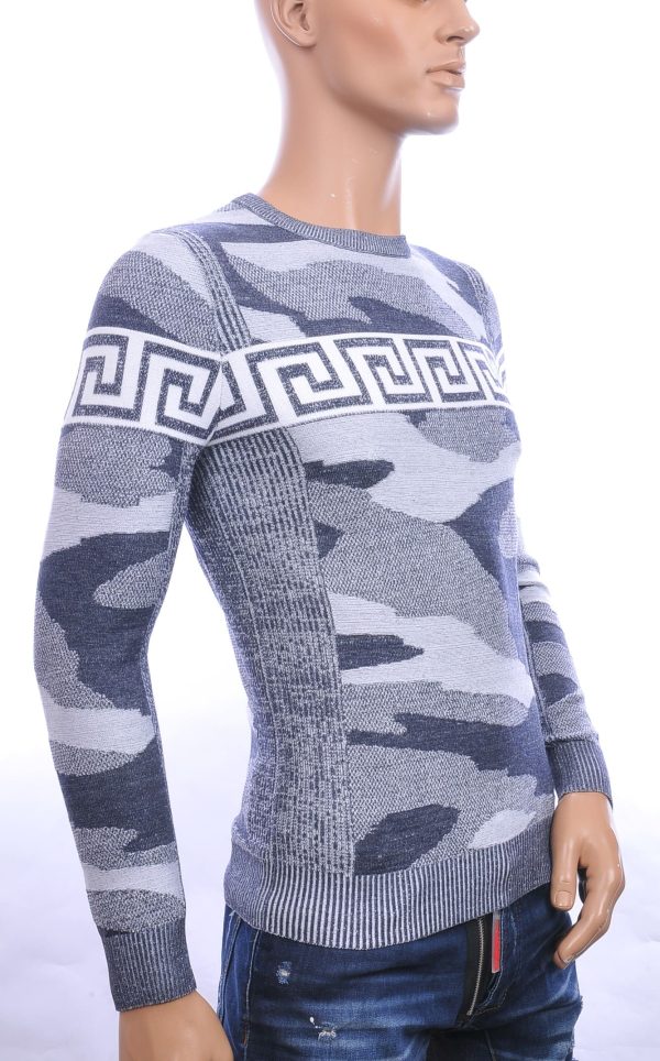 NEW DREAM trendy allover camouflage motieven ronde hals dunne heren trui Navy