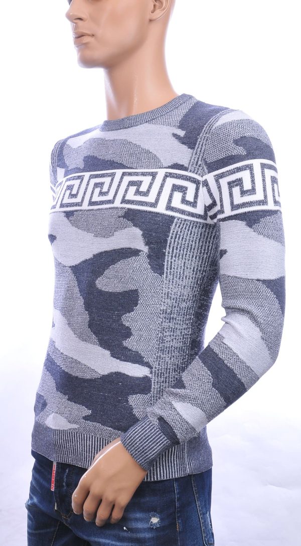 NEW DREAM trendy allover camouflage motieven ronde hals dunne heren trui Navy