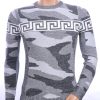 NEW DREAM trendy allover camouflage motieven ronde hals dunne heren trui Zwart