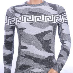 NEW DREAM trendy allover camouflage motieven ronde hals dunne heren trui Zwart