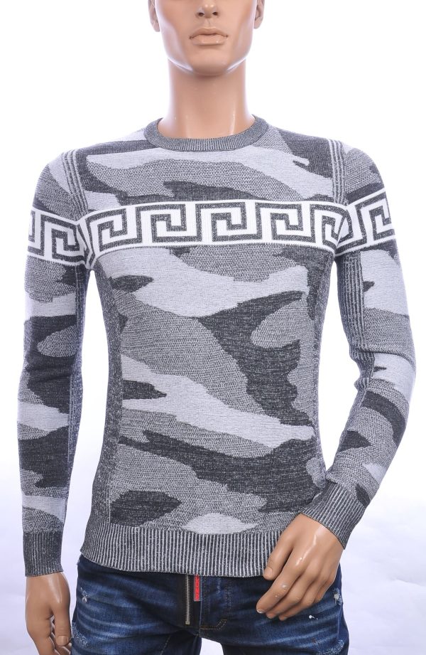 NEW DREAM trendy allover camouflage motieven ronde hals dunne heren trui Zwart