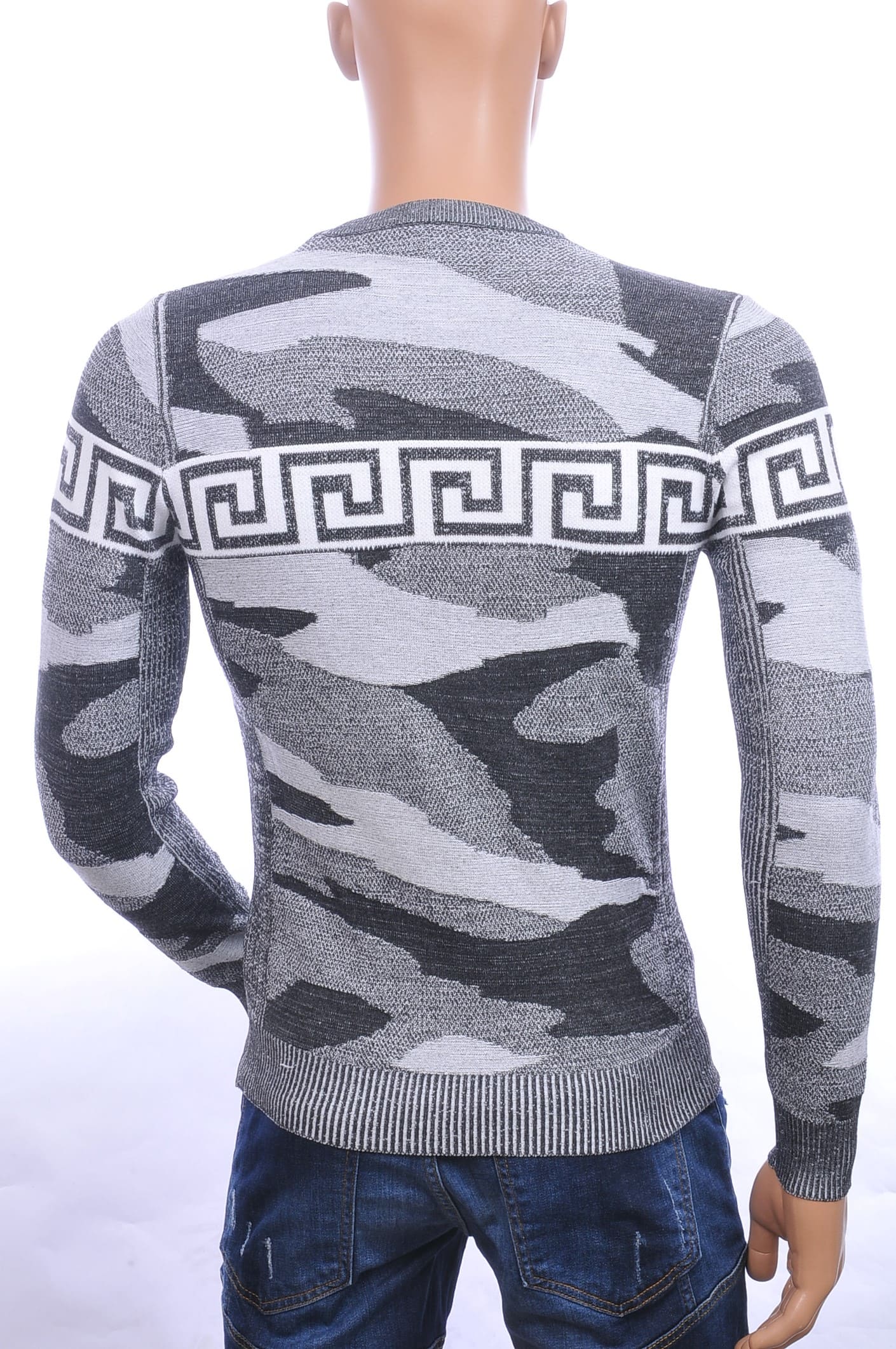 NEW DREAM trendy allover camouflage motieven ronde hals dunne heren trui Zwart