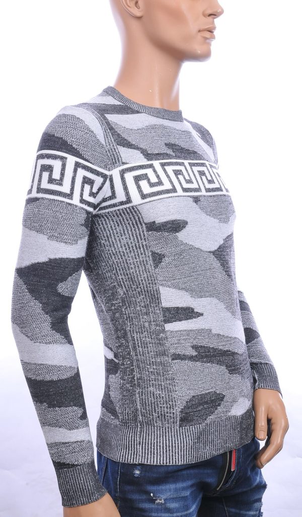 NEW DREAM trendy allover camouflage motieven ronde hals dunne heren trui Zwart