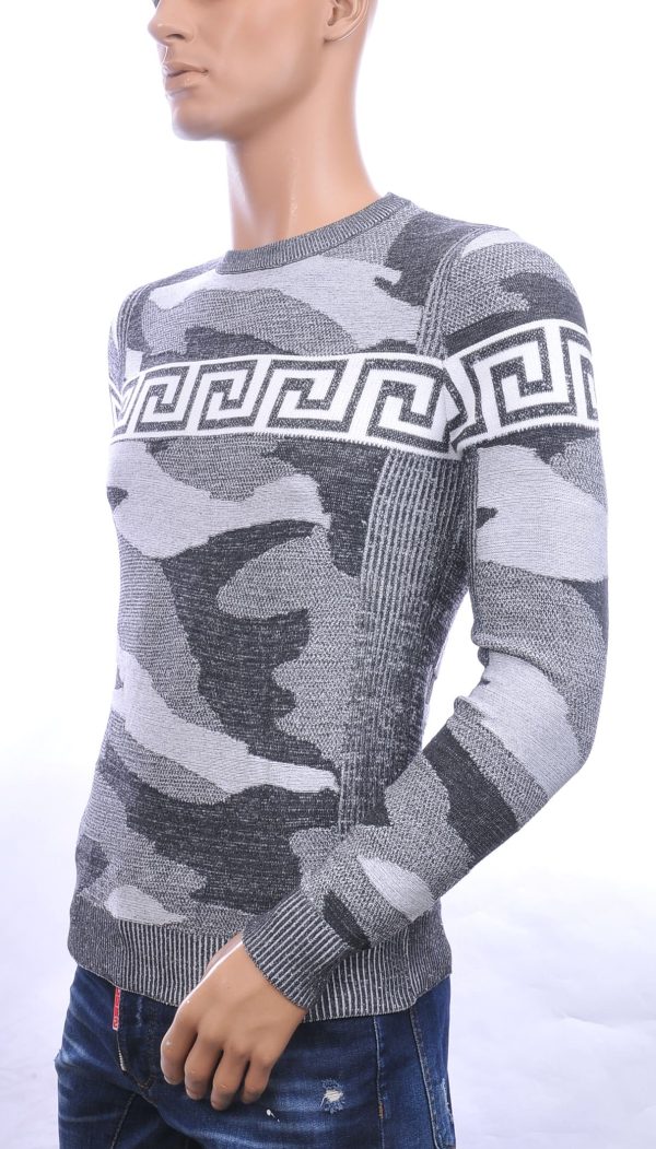 NEW DREAM trendy allover camouflage motieven ronde hals dunne heren trui Zwart