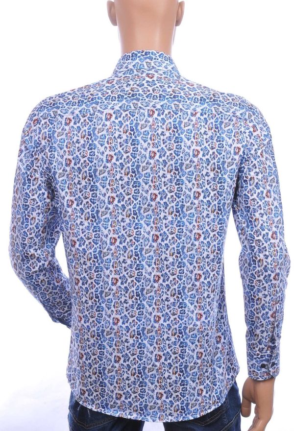 Corrino Italiaanse getailleerd slim fit allover tijgerprint dessin heren overhemd Blauw