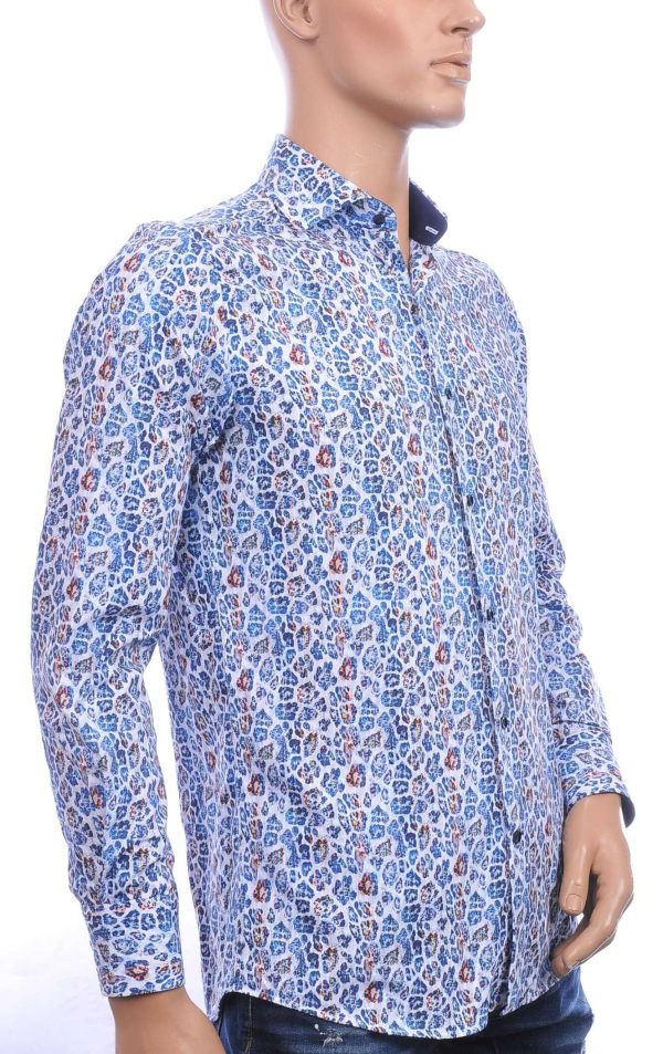Corrino Italiaanse getailleerd slim fit allover tijgerprint dessin heren overhemd Blauw