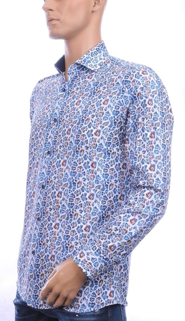 Corrino Italiaanse getailleerd slim fit allover tijgerprint dessin heren overhemd Blauw