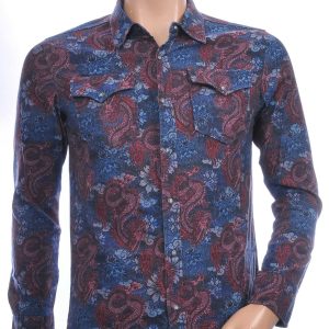 INTEGRAL Italiaans getailleerd slim fit allover draken dessin heren jeans overhemd Navy