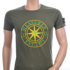 BLACKROCK trendy ronde hals heren T-Shirt met windrichting embleem logo Khaki