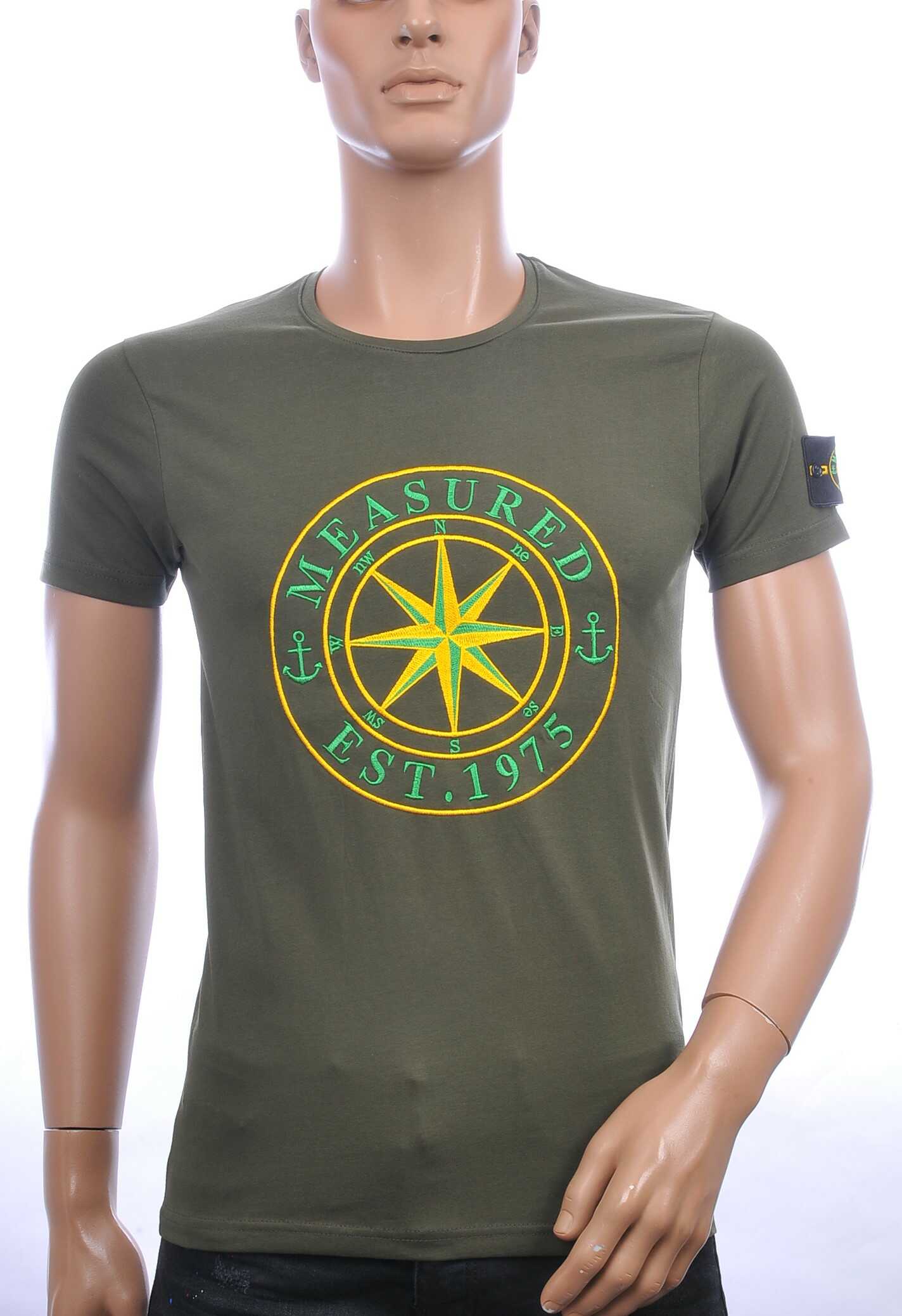 BLACKROCK trendy ronde hals heren T-Shirt met windrichting embleem logo Khaki