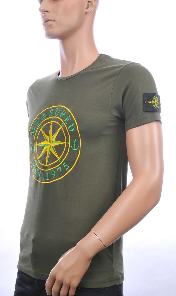 BLACKROCK trendy ronde hals heren T-Shirt met windrichting embleem logo Khaki