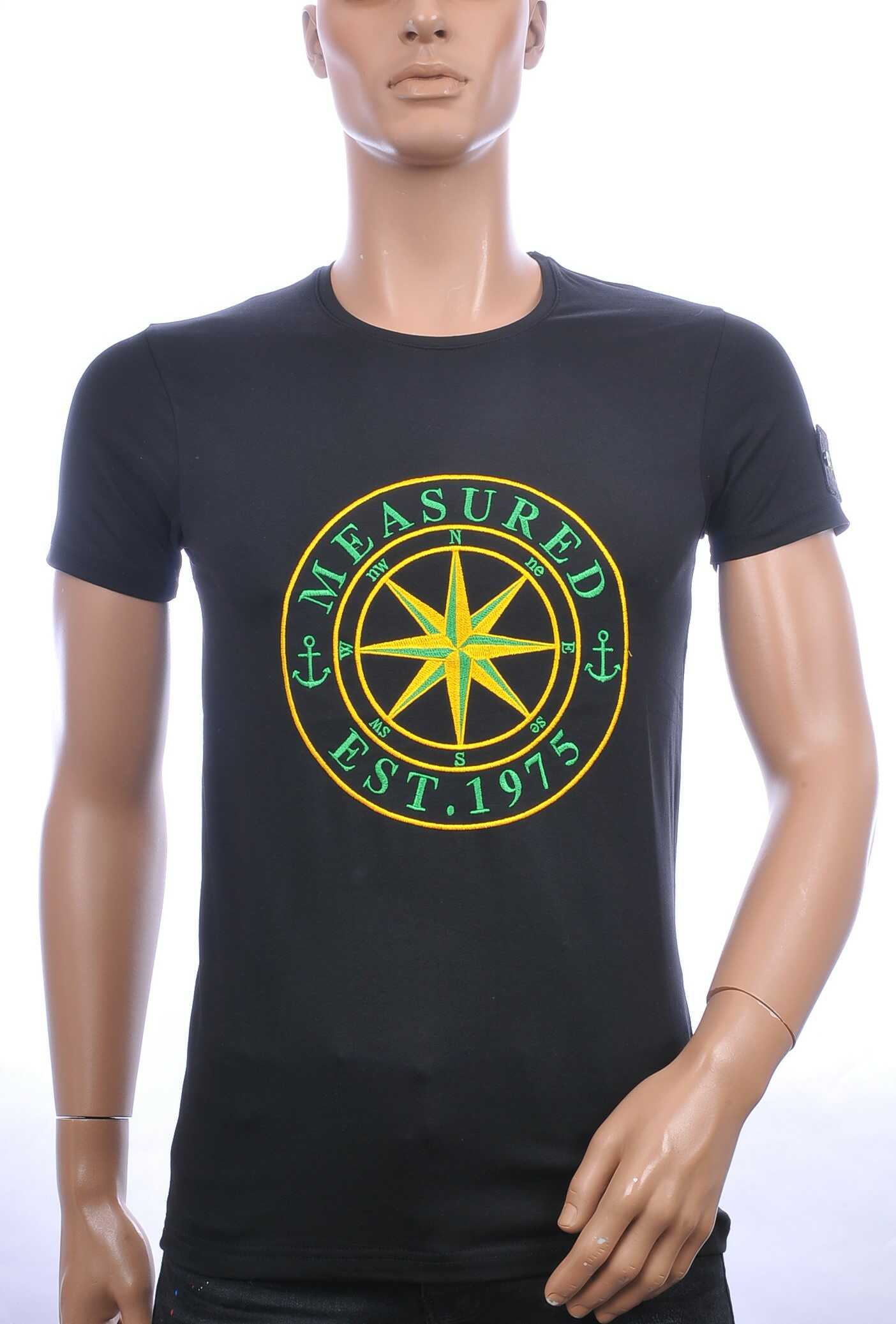 BLACKROCK trendy ronde hals heren T-Shirt met windrichting embleem logo Zwart