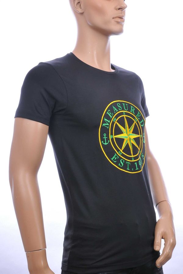 BLACKROCK trendy ronde hals heren T-Shirt met windrichting embleem logo Zwart