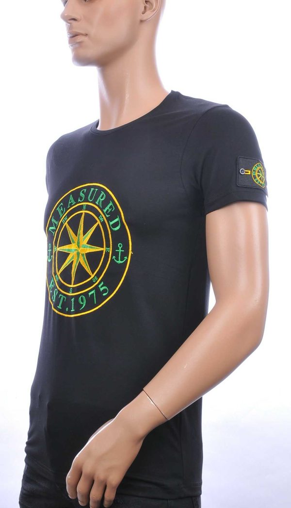BLACKROCK trendy ronde hals heren T-Shirt met windrichting embleem logo Zwart