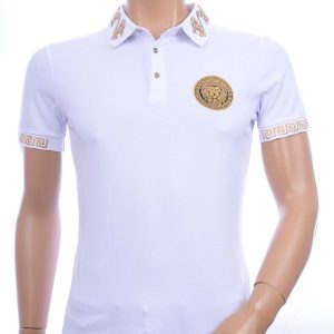 CI-BORG trendy heren polo T-Shirt met leeuwenkop badge Wit